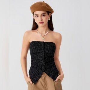 🖤🩶 COMMENSE Tweed Button Ruched Tube Top-SZ M🖤🩶NWT